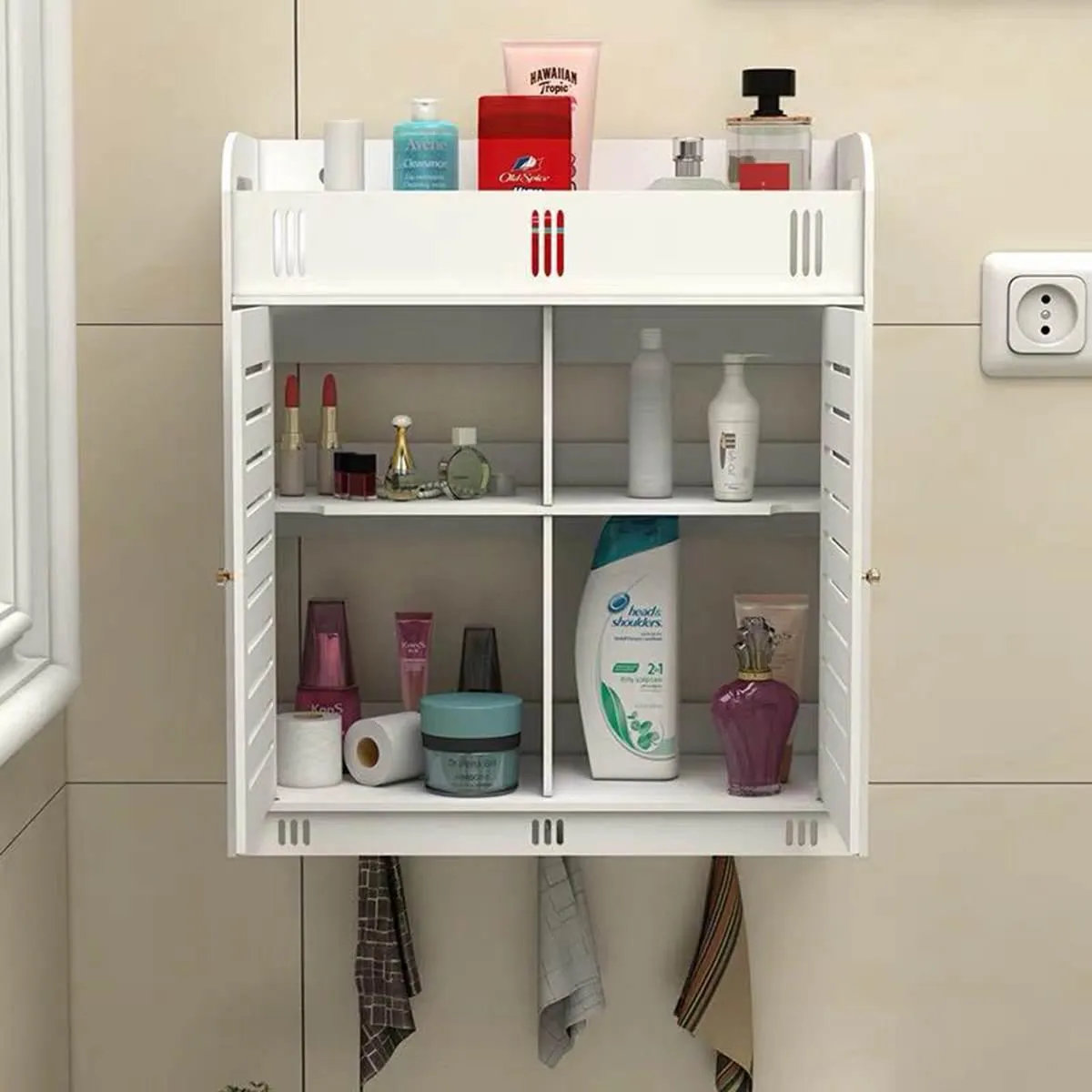 Wall Mounted PVC Bathroom [38] Storage Cabinet With Free Soap Dish By Miza