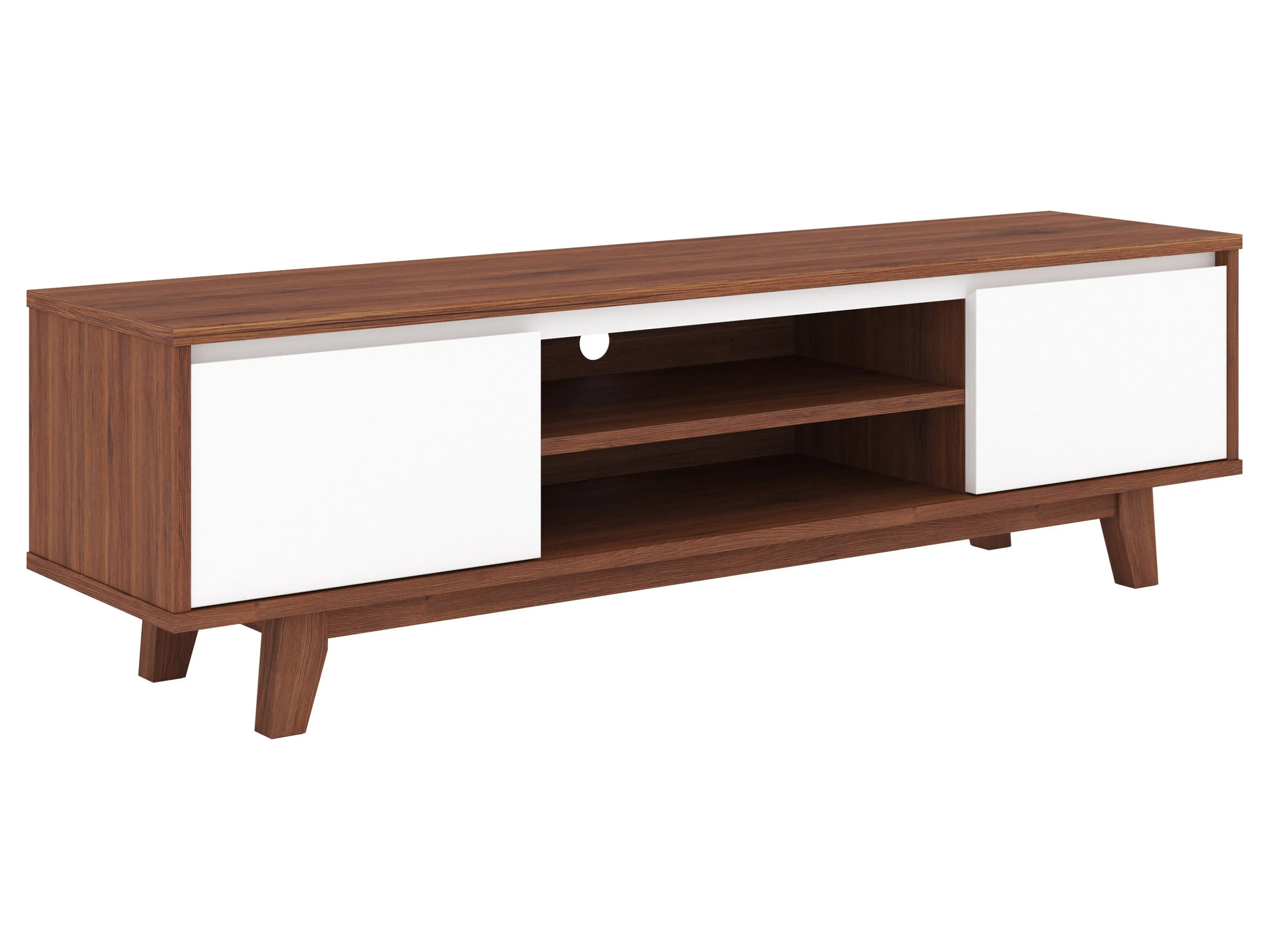 White and Dark Brown Wood TV Stand for TVs up to 68 Inches