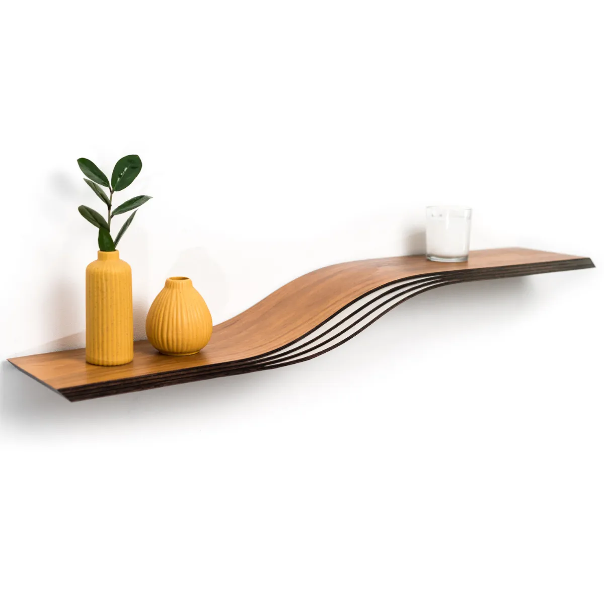 Wooden floating wall hanging shelf wave