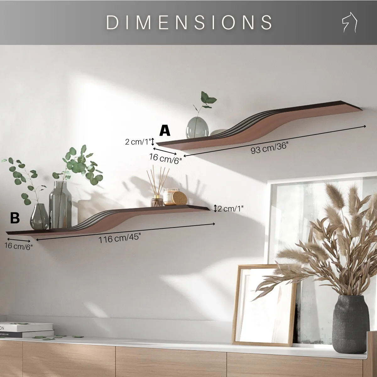 Wooden floating wall hanging shelf wave