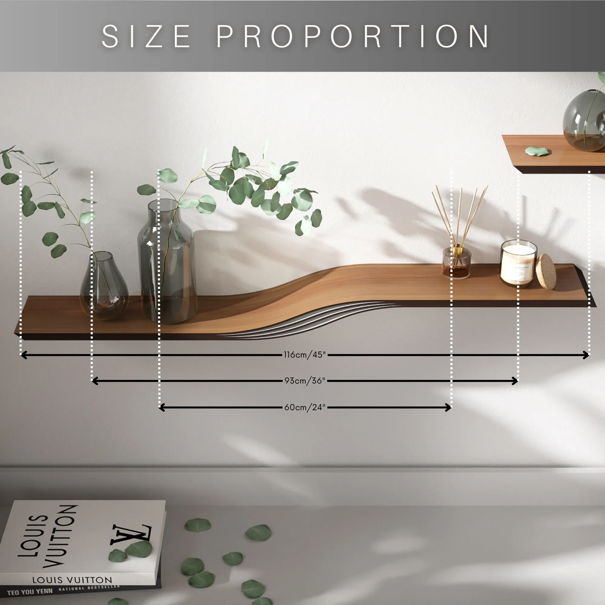 Wooden floating wall hanging shelf wave