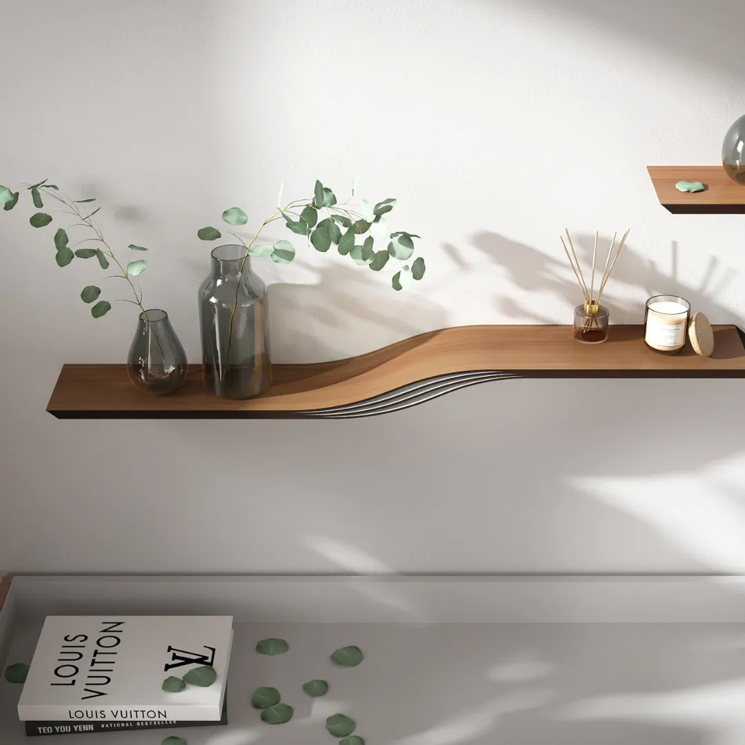 Wooden floating wall hanging shelf wave