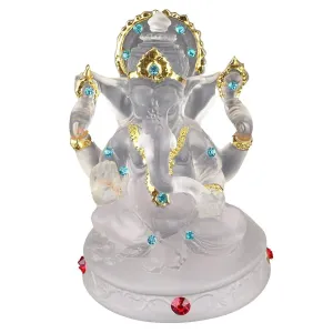 Zerodis White Elephant Statue, God Collection Lord Ganesh Hindu Ornament Sculpture with Jewels, Hindu Elephant God of Success, Wisdom for Home Office Wedding Decoration